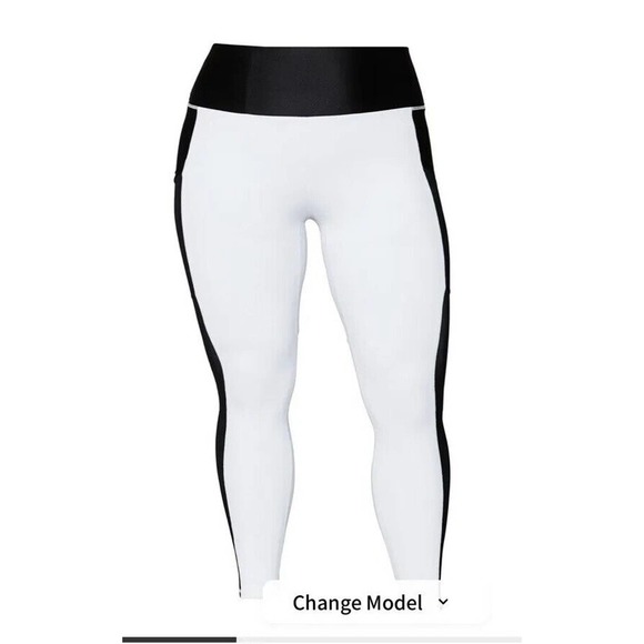 Fabletics Pants - Fabletics Mila High-waisted Pocket White/Black Shine Power Hold Leggings NWT 1X